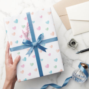 Papier Cadeau Simple et doux Beaux Coeurs Pastel