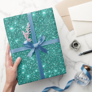 Papier Cadeau Simple et élégant Glam Turquoise Paillettes scinti