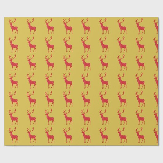 Papier Cadeau Simple Gold Red Reindees Noël Motif Noël (Plat)
