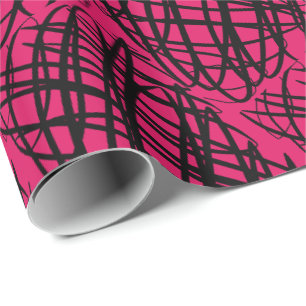Papier Cadeau Simple Gribouillis Noir Incliné Rubis