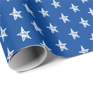 Papier Cadeau Simple mignon bleu main droguée étoiles motif