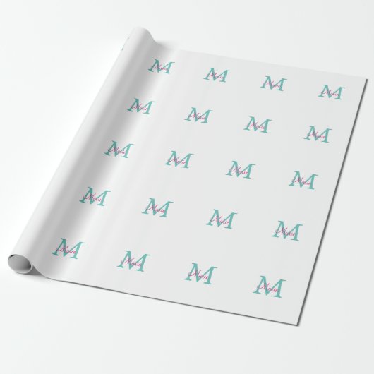 Papier Cadeau simple minimal ajouter nom monogramme vert rose bl (Déroulé)