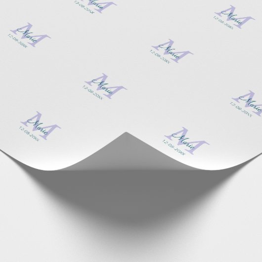 Papier Cadeau simple minimum ajouter nom monogramme violet vert  (Coin)