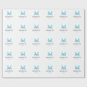 Papier Cadeau simple minimum jour mère bleu monogramme rose nom (Plat)