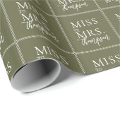 Papier Cadeau Simple Miss to Mrs Green Sage Bridal Shower (Coin rond)