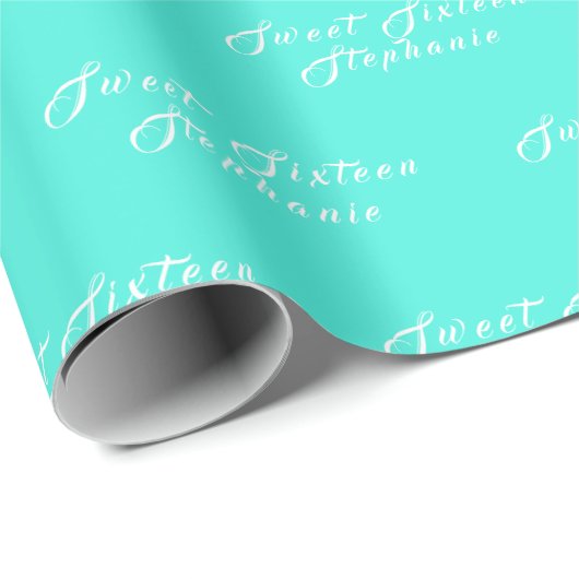 Papier Cadeau Simple Modern Sweet 16 Nom Turquoise Seize Nom (Coin rond)