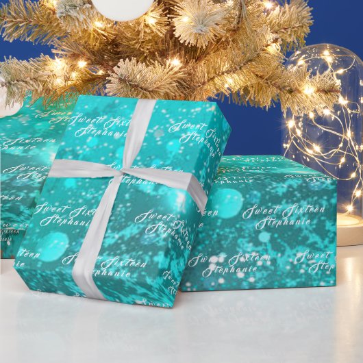Papier Cadeau Simple Modern Sweet 16 Nom Turquoise Seize Nom (Vacances)