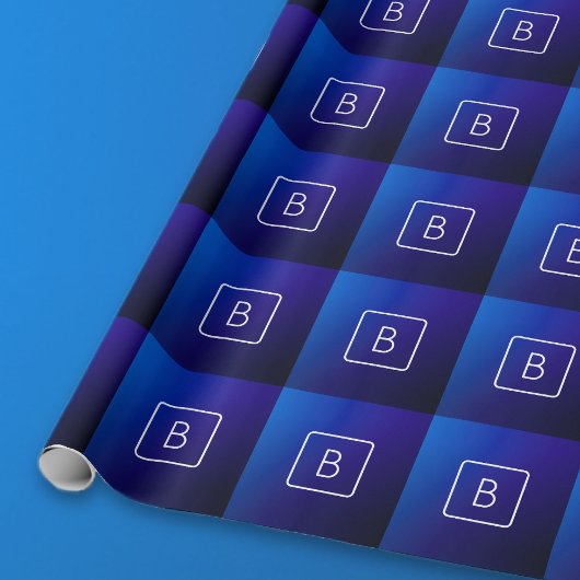 Papier Cadeau Simple moderne bleu foncé Ombre dégradé et monogra