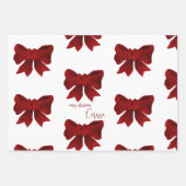 Papier Cadeau Simple moderne Feuille d'érable rouge Bow de Noël (Devant)