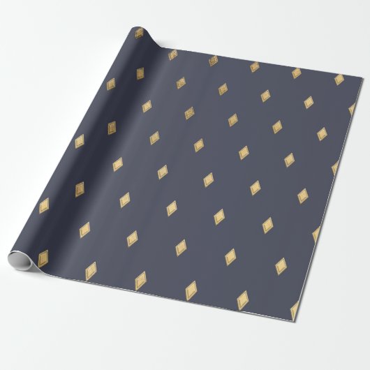 Papier Cadeau Simple moderne Gold Diamond Motif bleu marine (Déroulé)