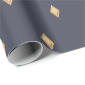 Papier Cadeau Simple moderne Gold Diamond Motif bleu marine (Coin rond)