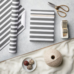 Papier Cadeau Simple moderne Gris et blanc rayé minimaliste