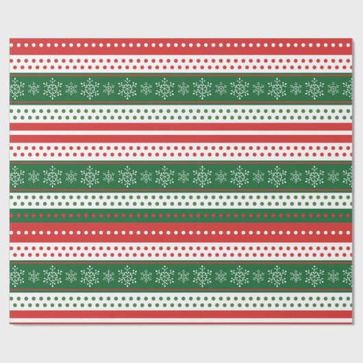 Papier Cadeau Simple moderne rouge et vert rayures Noël (Plat)