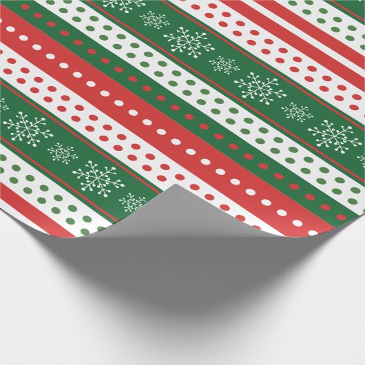 Papier Cadeau Simple moderne rouge et vert rayures Noël (Coin)