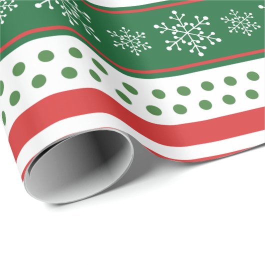 Papier Cadeau Simple moderne rouge et vert rayures Noël (Coin rond)