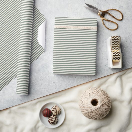 Papier Cadeau Simple Moderne Sage Vert Stripes  (Artisanat)