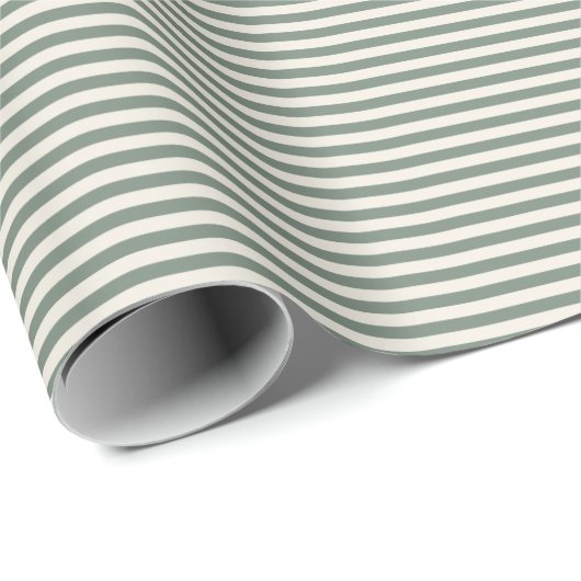 Papier Cadeau Simple Moderne Sage Vert Stripes  (Coin rond)