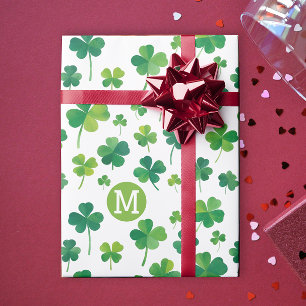 Papier Cadeau Simple moderne Shamrock de chance verte Patrick Mo