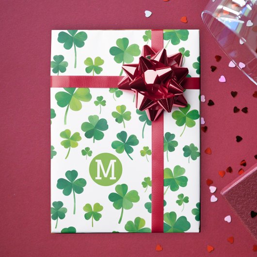Papier Cadeau Simple moderne Shamrock de chance verte Patrick Mo
