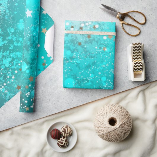 Papier Cadeau Simple moderne Sweet 16 Turquoise Seteen Nom (Artisanat)