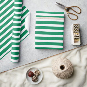 Papier Cadeau Simple moderne vert et blanc rayé minimaliste