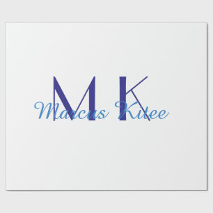 Papier Cadeau simple monogramme minimaliste personnalisé nom ble
