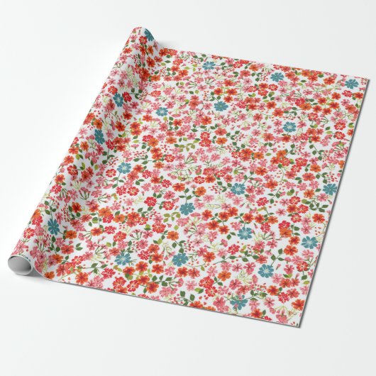 Papier Cadeau Simple motif mignon dans des fleurs à petite échel (Déroulé)