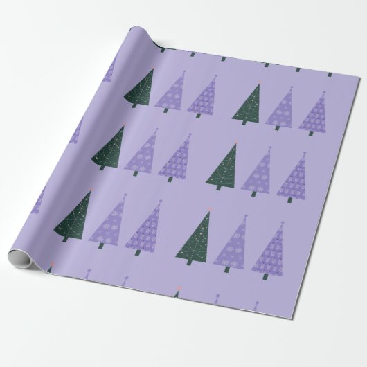 Papier Cadeau Simple Noël Arbres Lavender Motif Trio (Déroulé)