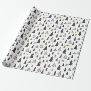 Papier Cadeau Simple Noël Moderne Doodle Noir et Blanc