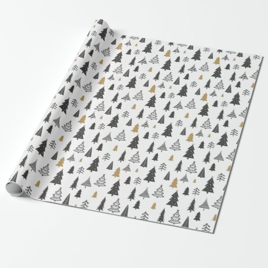 Papier Cadeau Simple Noël Moderne Doodle Noir et Blanc (Déroulé)