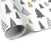 Papier Cadeau Simple Noël Moderne Doodle Noir et Blanc (Coin rond)
