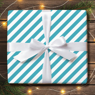 Papier Cadeau Simple Noël Turquoise Rayures Diagonales