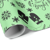 Papier Cadeau Simple Noël Vert Joyeux & Lumineux Mittens (Coin rond)