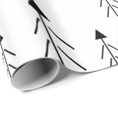 Papier Cadeau Simple Noir Blanc Joyeux Arbres de Noël Enveloppem (Coin rond)