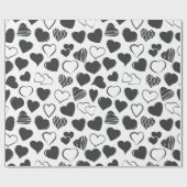 Papier Cadeau Simple Noir et Blanc Coeurs Motif Noël (Plat)