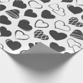 Papier Cadeau Simple Noir et Blanc Coeurs Motif Noël (Coin)