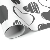 Papier Cadeau Simple Noir et Blanc Coeurs Motif Noël (Coin rond)