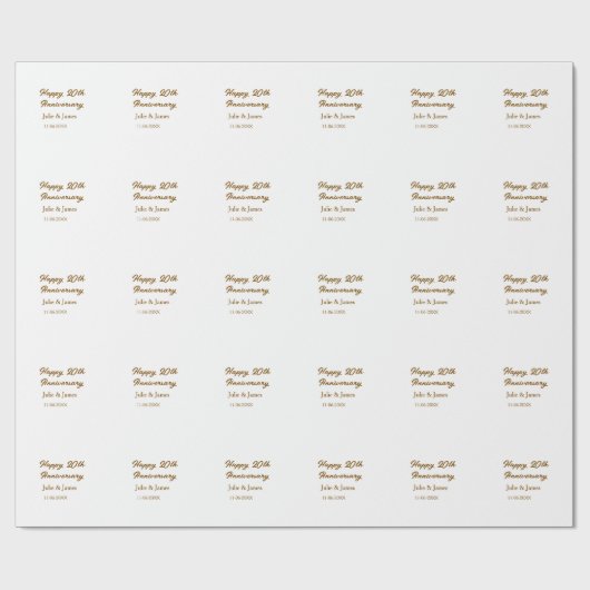 Papier Cadeau simple nom de dat20e anniversaire marron doré joye (Plat)