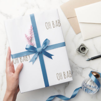 Papier Cadeau Simple Oh Baby White Baby Shower 