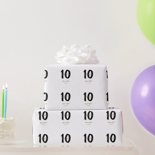 Papier Cadeau simple personnalisé 10 ans nom date (Cadeaux de fête)