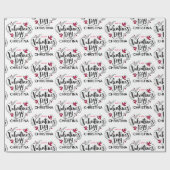 Papier Cadeau Simple Rouge et Blanc Joyeuse Saint-Valentin Nom (Plat)