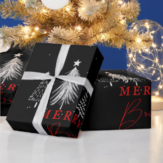 Papier Cadeau Simple sapin de Noël Joyeux et brillant | Noir