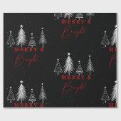 Papier Cadeau Simple sapin de Noël Joyeux et brillant | Noir (Plat)