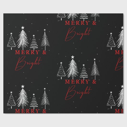 Papier Cadeau Simple sapin de Noël Joyeux et brillant | Noir (Plat)