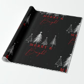 Papier Cadeau Simple sapin de Noël Joyeux et brillant | Noir (Déroulé)