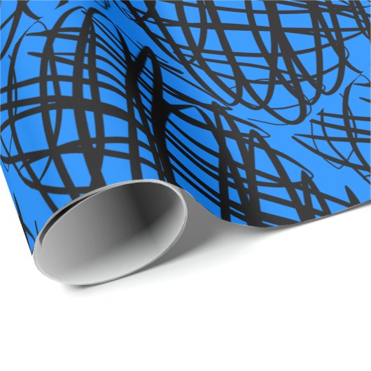 Papier Cadeau Simple Scribble | Noir | Angled | Bleu | (Coin rond)
