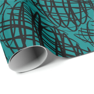 Papier Cadeau Simple Scribble Noir Angled TURQUOISE