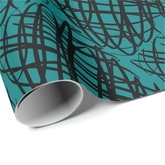 Papier Cadeau Simple Scribble | Noir | Angled | TURQUOISE | (Coin rond)