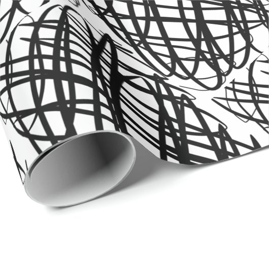 Papier Cadeau Simple Scribble | Noir | Half Drop | (Coin rond)