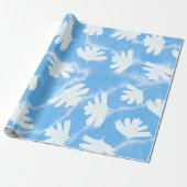 PAPIER CADEAU SIMPLE SKI BLEU AVEC COULEUR D'EAU FEUILLE BLANCHE (Déroulé)